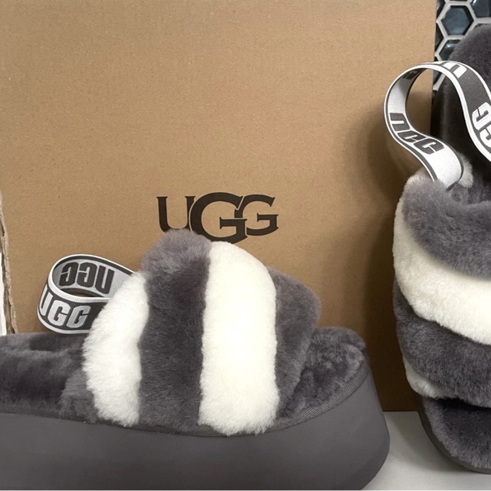 NWT!! UGG Disco Stripe Slide Violet Grey White Slippers Sandal